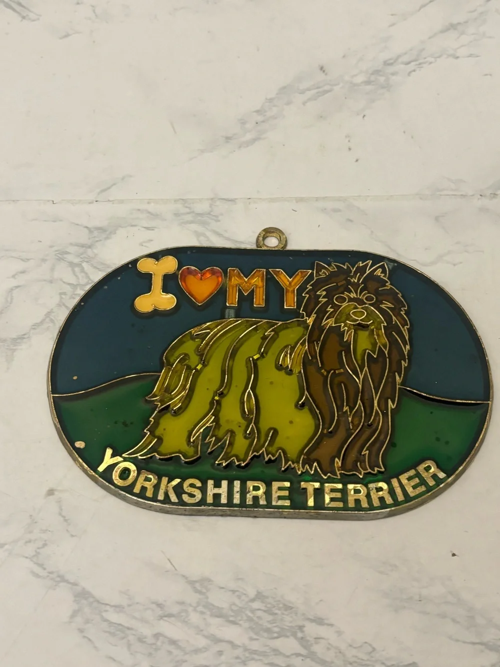 HANDMADE Yorkshire Terrier Metal Glass Signs Dog Wall Art Decor, Dog 5x3